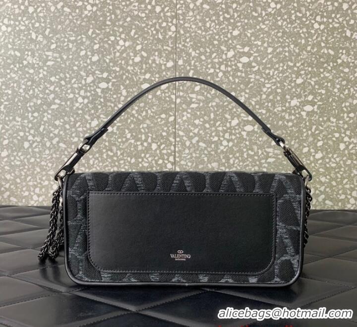 Promotional VALENTINO V-logo LOCO sheepskin and fabric handbag Q6ZN Black