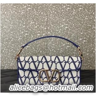 Good Quality VALENTINO V-logo LOCO sheepskin and fabric handbag Q6ZN Blue