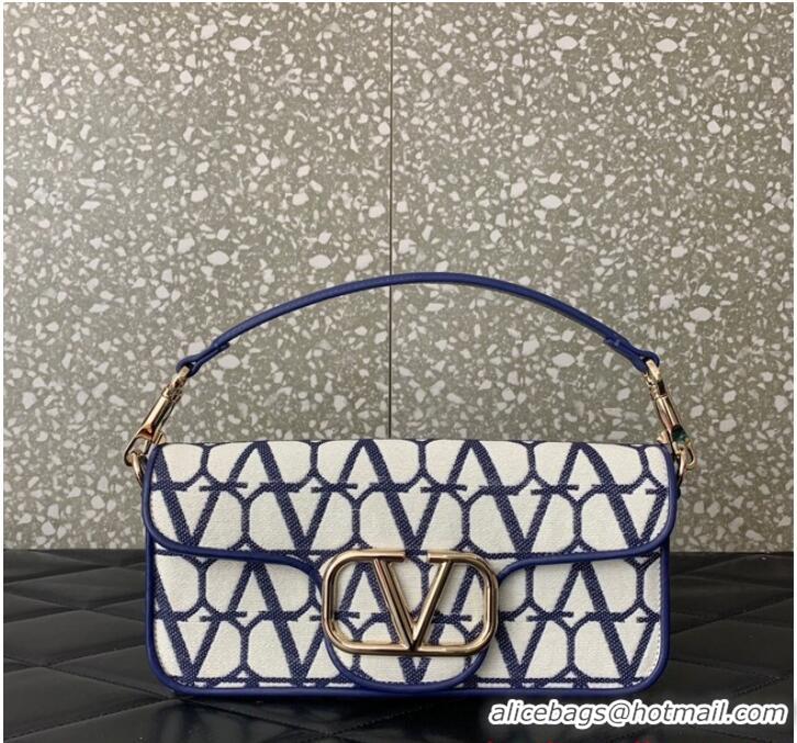 Good Quality VALENTINO V-logo LOCO sheepskin and fabric handbag Q6ZN Blue