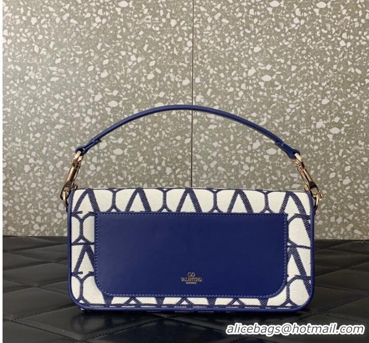 Good Quality VALENTINO V-logo LOCO sheepskin and fabric handbag Q6ZN Blue