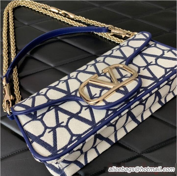 Good Quality VALENTINO V-logo LOCO sheepskin and fabric handbag Q6ZN Blue