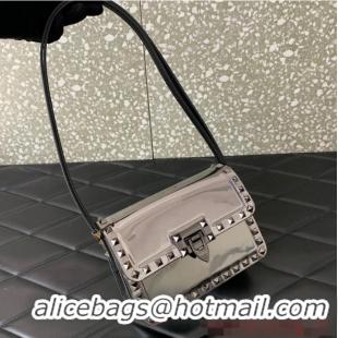 New Style VALENTINO GARAVANI ROCKSTUD23 Small calfskin bag ZS098 silver&black