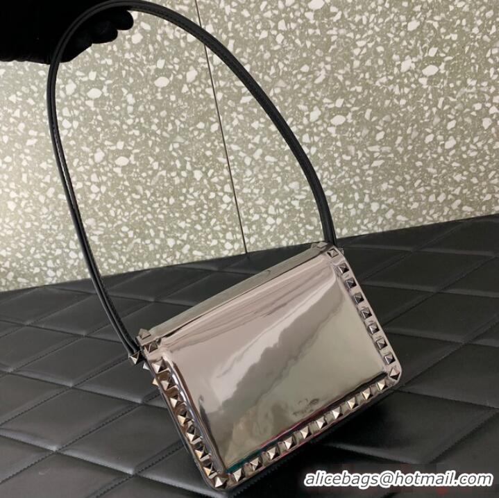 New Style VALENTINO GARAVANI ROCKSTUD23 Small calfskin bag ZS098 silver&black