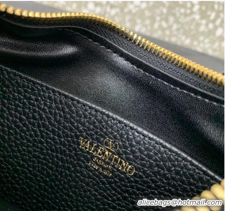 Trendy Design VALENTINO Rockstud calfskin small HOBO bag AG098 Black