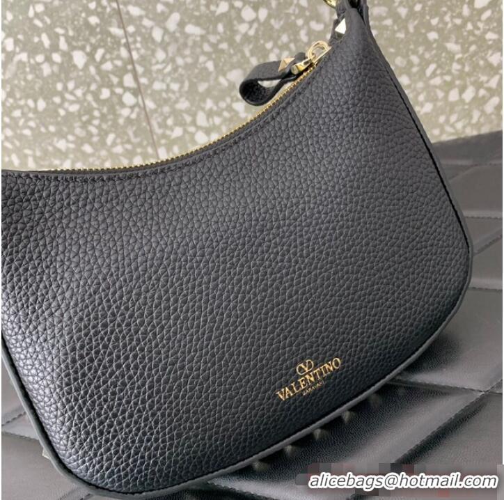 Trendy Design VALENTINO Rockstud calfskin small HOBO bag AG098 Black