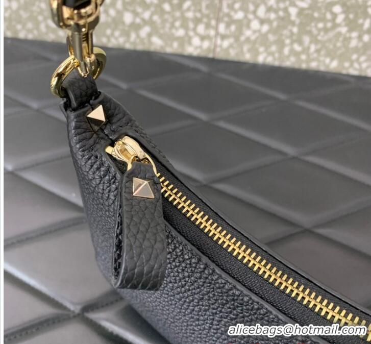 Trendy Design VALENTINO Rockstud calfskin small HOBO bag AG098 Black