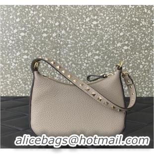 Super Quality VALENTINO Rockstud calfskin small HOBO bag AG098 Gray