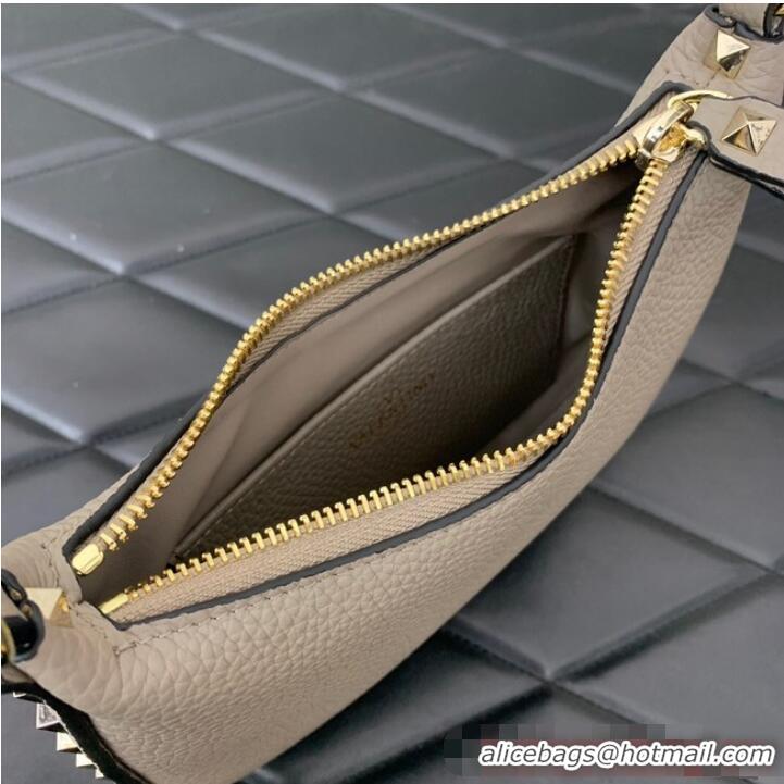 Super Quality VALENTINO Rockstud calfskin small HOBO bag AG098 Gray