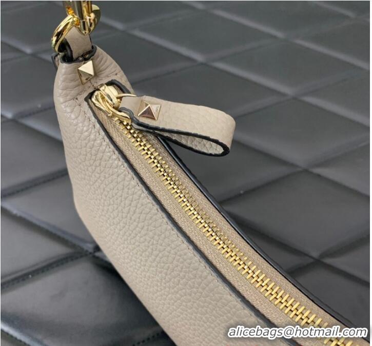 Super Quality VALENTINO Rockstud calfskin small HOBO bag AG098 Gray