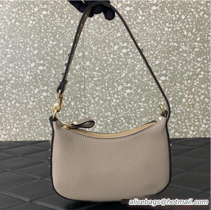 Super Quality VALENTINO Rockstud calfskin small HOBO bag AG098 Gray