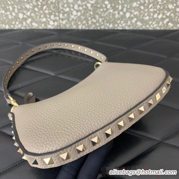 Super Quality VALENTINO Rockstud calfskin small HOBO bag AG098 Gray