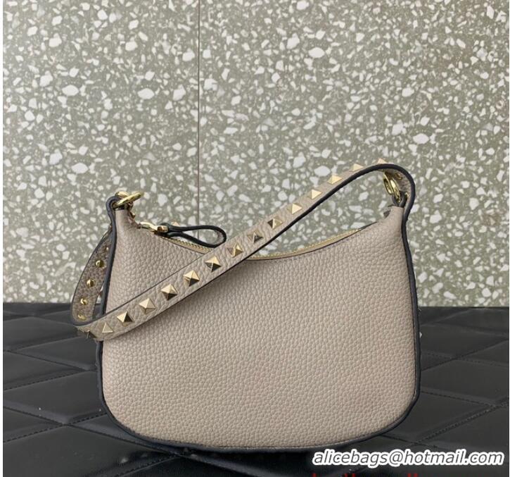 Super Quality VALENTINO Rockstud calfskin small HOBO bag AG098 Gray