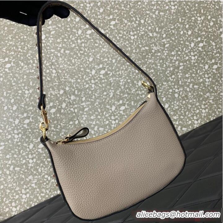 Super Quality VALENTINO Rockstud calfskin small HOBO bag AG098 Gray