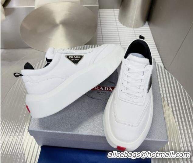 Luxury Prada Leather Platform Sneakers 5cm White 026022