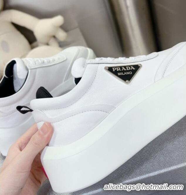 Luxury Prada Leather Platform Sneakers 5cm White 026022