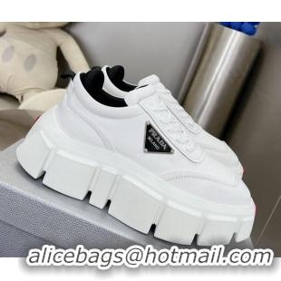 Luxurious Prada Leather Platform Sneakers 5cm White 026024