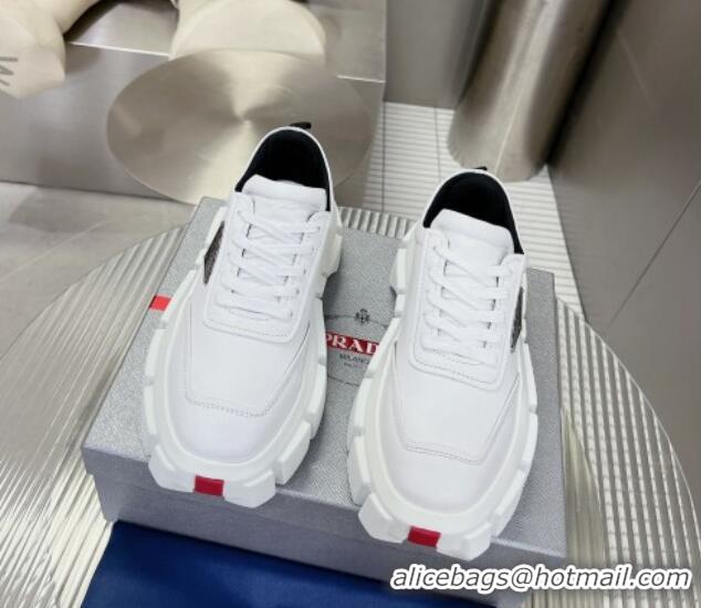 Luxurious Prada Leather Platform Sneakers 5cm White 026024