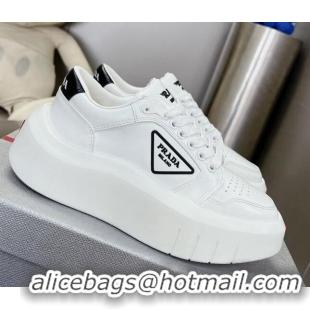 Low Cost Prada Leather Platform Sneakers 5cm White 026026