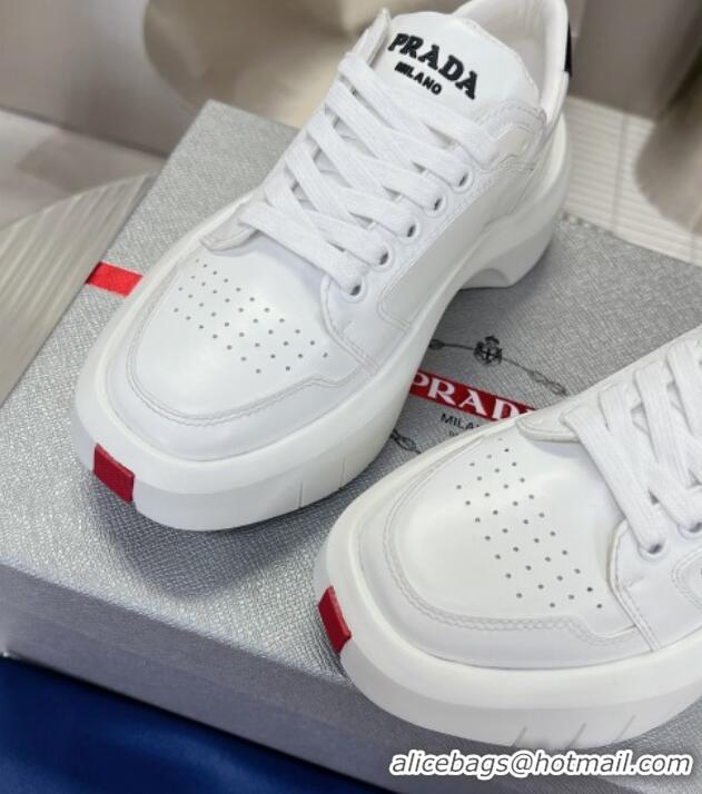 Low Cost Prada Leather Platform Sneakers 5cm White 026026