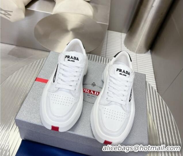 Low Cost Prada Leather Platform Sneakers 5cm White 026026