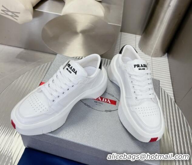 Low Cost Prada Leather Platform Sneakers 5cm White 026026