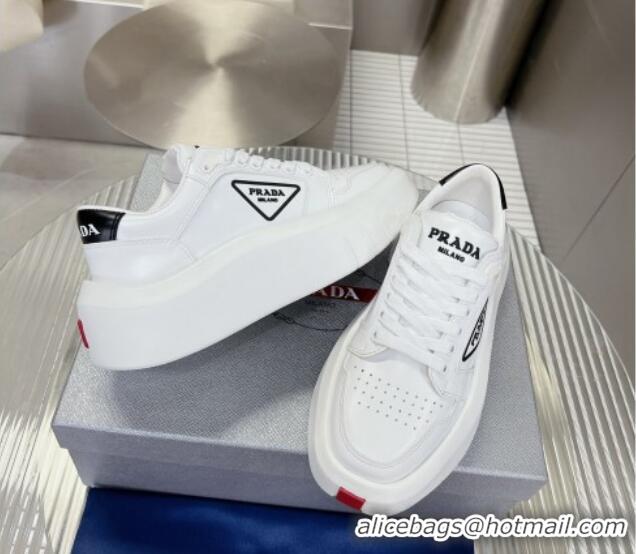 Low Cost Prada Leather Platform Sneakers 5cm White 026026