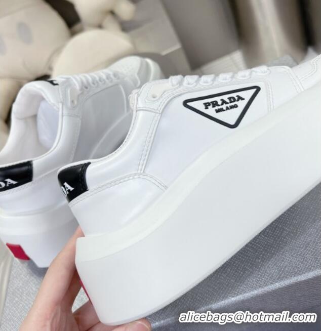 Low Cost Prada Leather Platform Sneakers 5cm White 026026