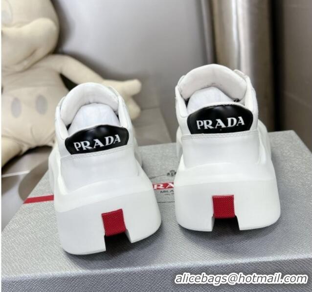 Low Cost Prada Leather Platform Sneakers 5cm White 026026