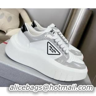 Most Popular Prada Leather Platform Sneakers 5cm White/Grey 026027