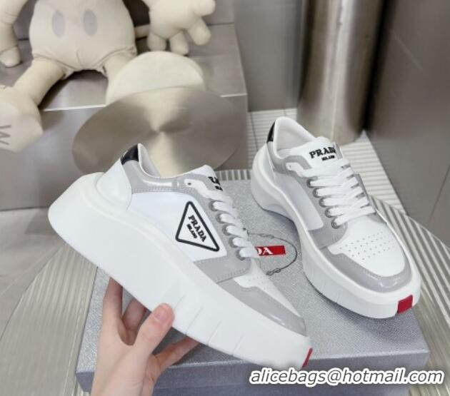 Most Popular Prada Leather Platform Sneakers 5cm White/Grey 026027