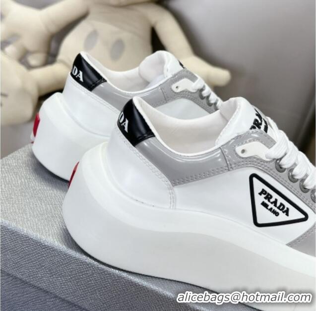 Most Popular Prada Leather Platform Sneakers 5cm White/Grey 026027