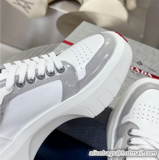 Most Popular Prada Leather Platform Sneakers 5cm White/Grey 026027