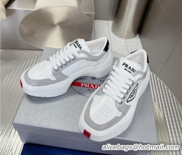 Most Popular Prada Leather Platform Sneakers 5cm White/Grey 026027