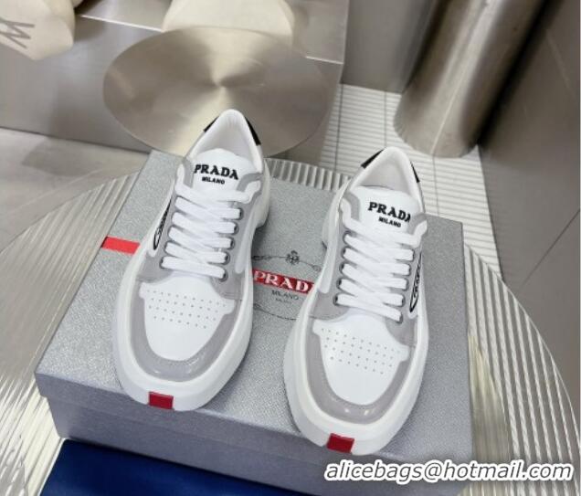 Most Popular Prada Leather Platform Sneakers 5cm White/Grey 026027