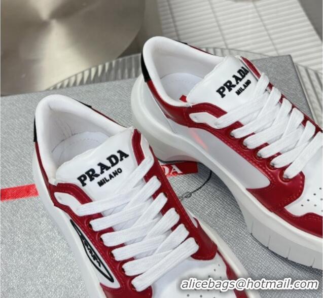 Top Grade Prada Leather Platform Sneakers 5cm White/Red 026028