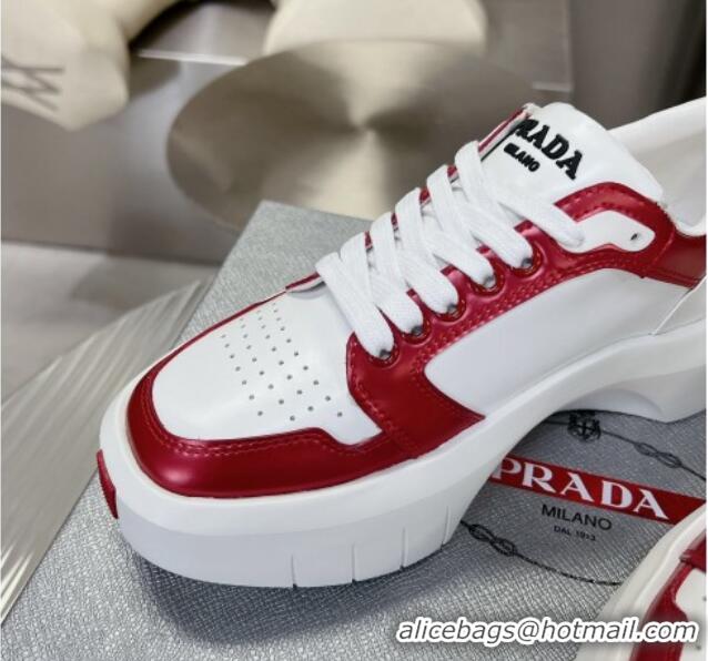 Top Grade Prada Leather Platform Sneakers 5cm White/Red 026028