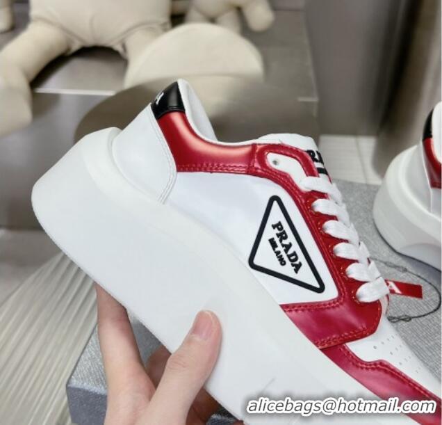 Top Grade Prada Leather Platform Sneakers 5cm White/Red 026028