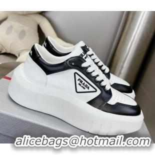 Popular Style Prada Leather Platform Sneakers 5cm White/Black 026029