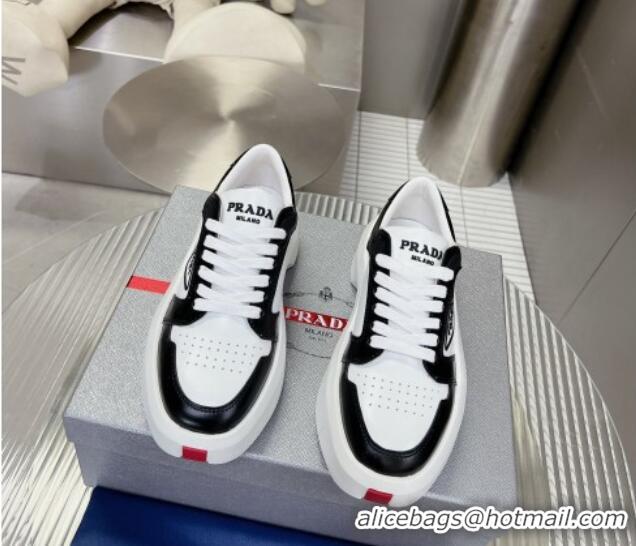 Popular Style Prada Leather Platform Sneakers 5cm White/Black 026029