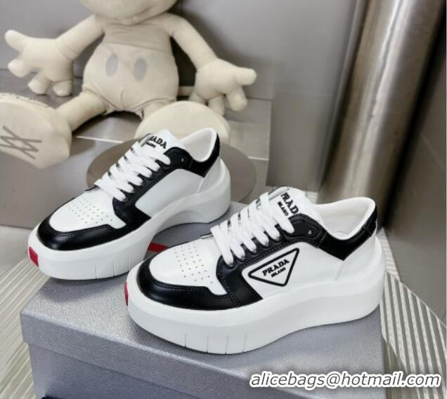 Popular Style Prada Leather Platform Sneakers 5cm White/Black 026029