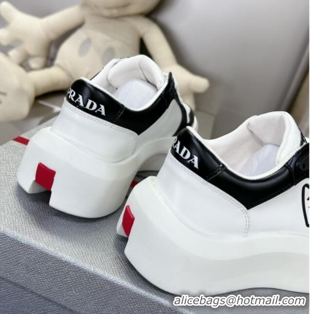 Popular Style Prada Leather Platform Sneakers 5cm White/Black 026029