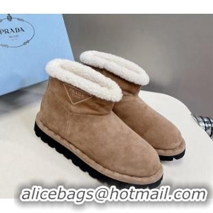 Cheap Price Prada Shearling and Suede Ankle Boots Brown 026030