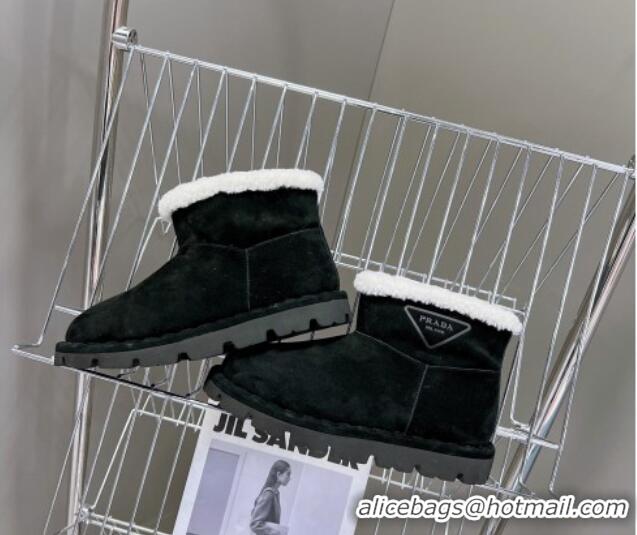 Good Quality Prada Shearling and Suede Ankle Boots Black 026031