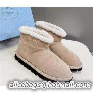 Luxury Discount Prada Shearling and Suede Ankle Boots Beige 026032