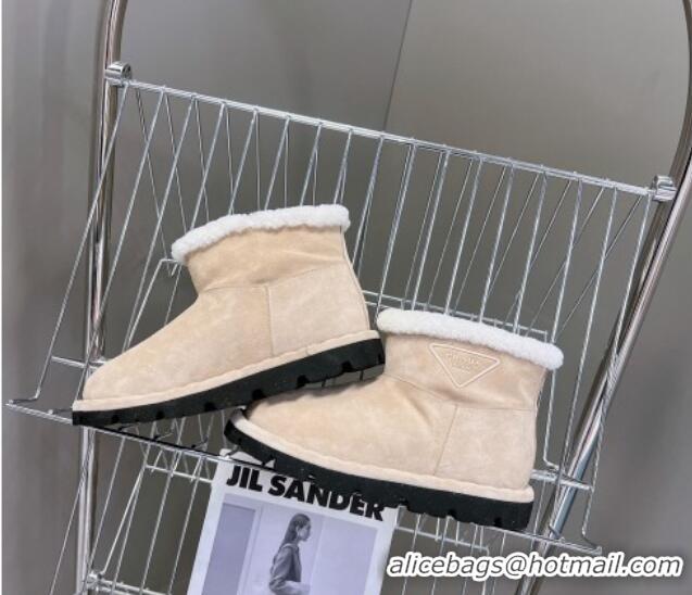 Luxury Discount Prada Shearling and Suede Ankle Boots Beige 026032