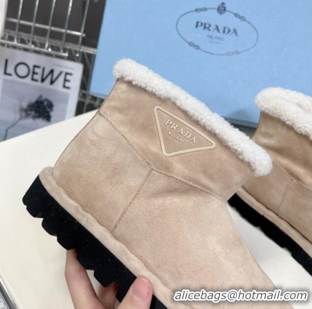 Luxury Discount Prada Shearling and Suede Ankle Boots Beige 026032