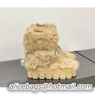 Luxury Prada Wool Apres-Ski Ankle Boots Beige 026033