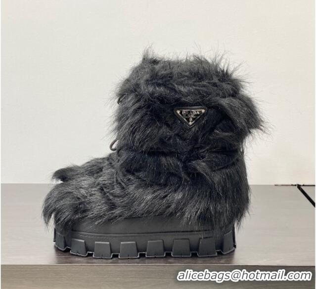 Good Looking Prada Wool Apres-Ski Ankle Boots Black 026034