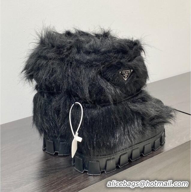 Good Looking Prada Wool Apres-Ski Ankle Boots Black 026034