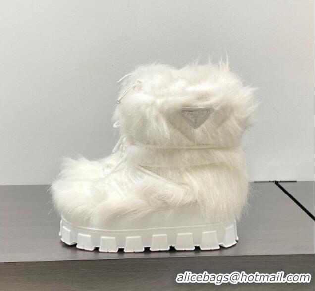 Unique Style Prada Wool Apres-Ski Ankle Boots White 026035